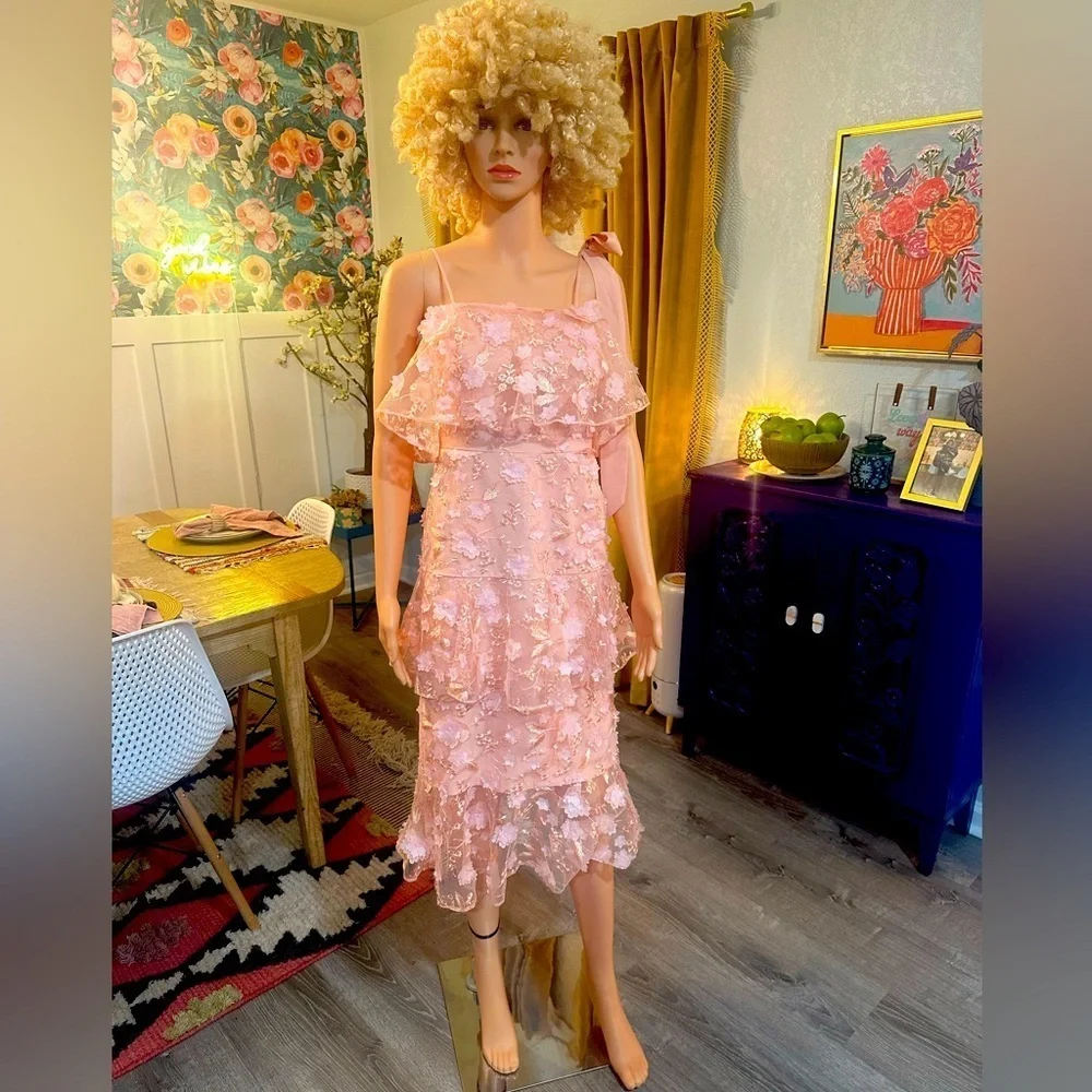 ASOS light pink/nude dainty flower cut out sheer dress sz 4 - NWT